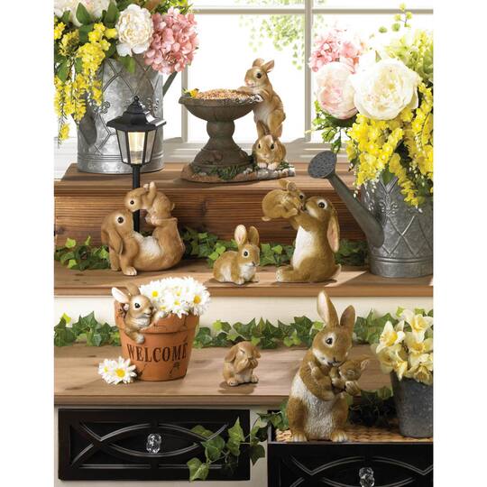 8" Playful Mom & Baby Rabbit Figurine